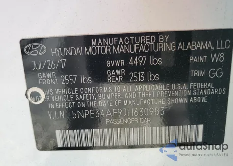 2018 Hyundai Sonata Sport z USA, uszkodzony, nr VIN 5NPE34AF9JH630983